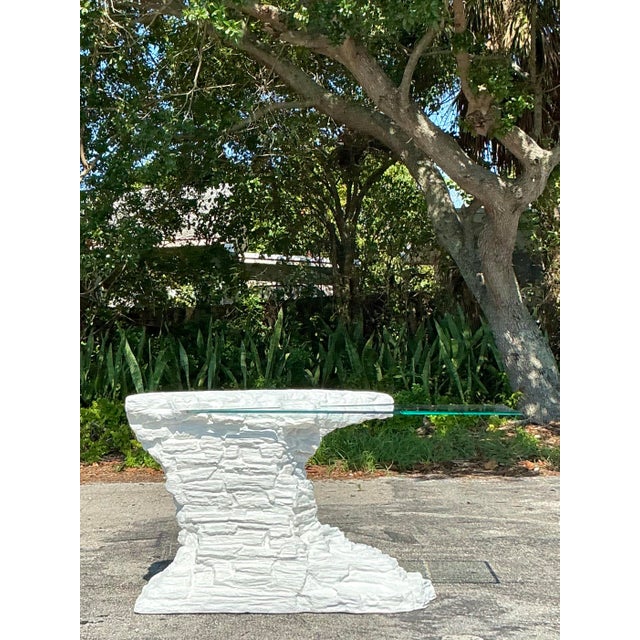 Late 20th Century Vintage Boho Plaster Stacked Rock Console Table After Sirmos For Sale - Image 5 of 9