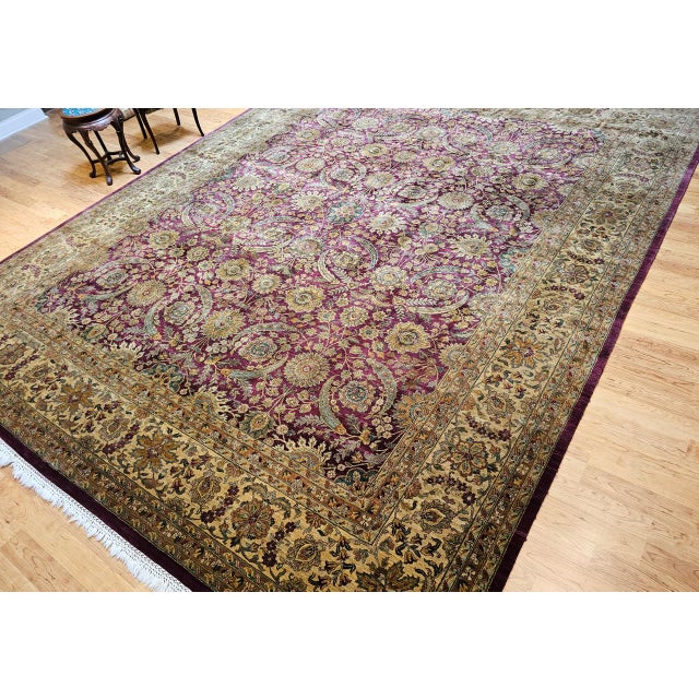 Persian Vintage Oversize Kerman Design Rug in Royal Purple, Green, Cream, Gold, Blue For Sale - Image 3 of 15