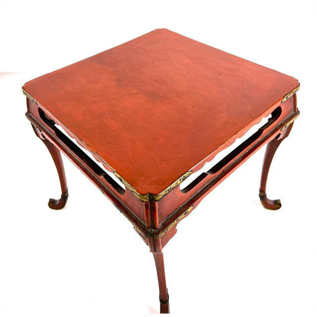 This is a Rare and exceptional example of an antique Chinese matte red-lacquered display stand. The quality of...