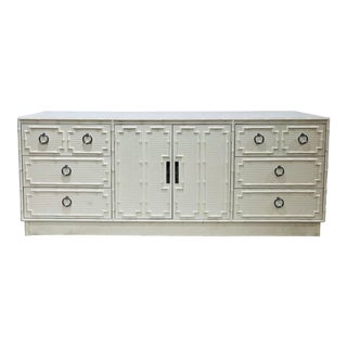 Vintage Draper Style Faux Bamboo & Cane Credenza Dresser For Sale