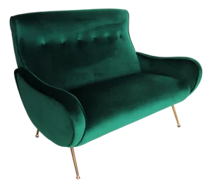 Mid-Century Modern Italian Sofa in Green Velvet with Brass Tips, 1950s