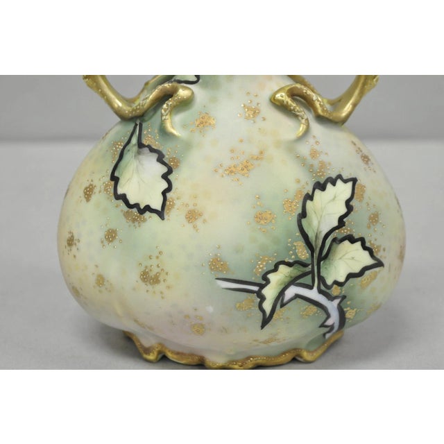 Antique Nippon Hand Painted Porcelain Twin Branch Handle Yellow Rose Small Vase For Sale - Image 9 of 13
