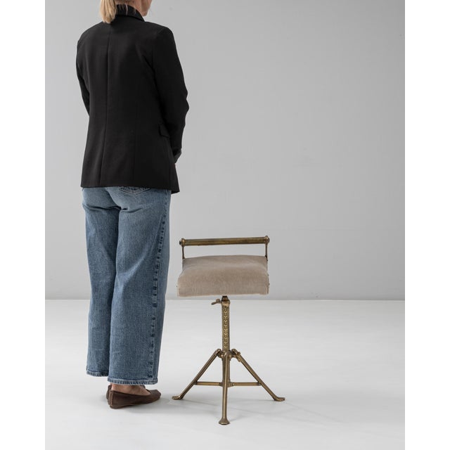 1920s French Brass Adjustable Stool With Upholstered Seat and Tripod Base For Sale - Image 17 of 18