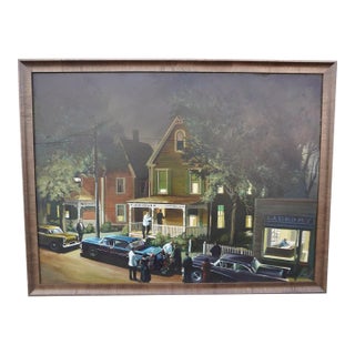 Mid 20th Century Richard Whorf - Wedding Night Send-Off - Small Town Summer Nocturne -Oil on Board For Sale