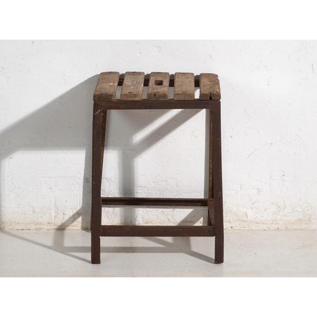 Vintage Industrial Stool in Pine Wood and Iron, Central Europe, 1950 For Sale - Image 5 of 8
