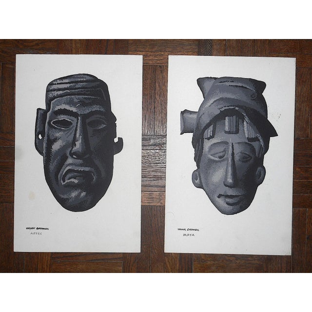 Vintage . Serigraphs-Listed American Artist-Mayan/Incan-Masks-A Pair For Sale - Image 4 of 5