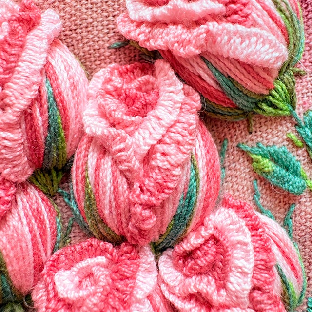 3d Rose Stumpwork Embroidery Art, Framed Botanical Sculpture, Handmade Floral Wall Decor For Sale - Image 4 of 11