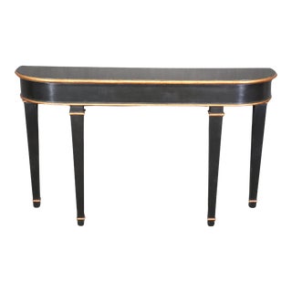 Ebonized and Gold Leaf Detailed Curved French Directoire Console Table For Sale