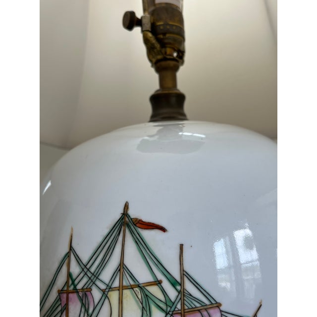 Rare Vintage Maitland-Smith Hong Kong Porcelain Nautical Lamps With Original Shades – 30” - a Pair For Sale - Image 10 of 10
