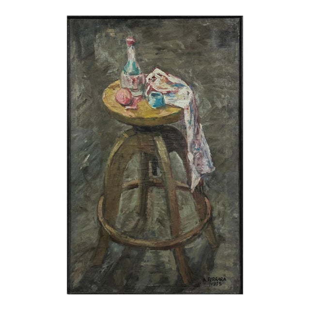 Anthony Ferrara (American, 1930-2012) - Still With Stool, Signed (1955, Oil on Canvas)/Lucian Freud For Sale