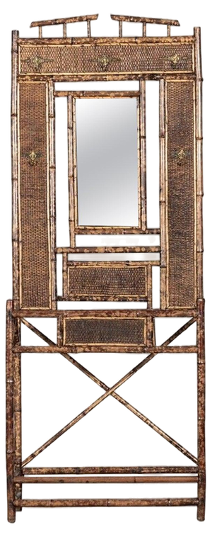 19th Century English Bamboo Mirrored Hall Stand, 1870s