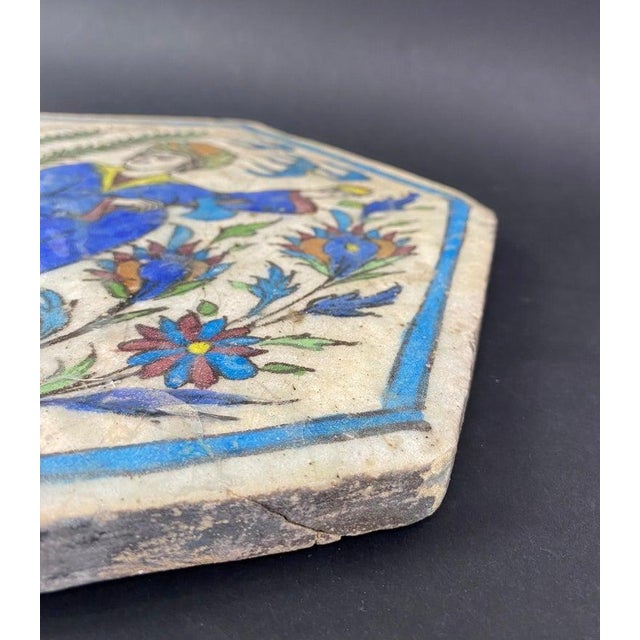 Hexagonal Hand-Painted Earthenware Tile, Asia For Sale - Image 10 of 12