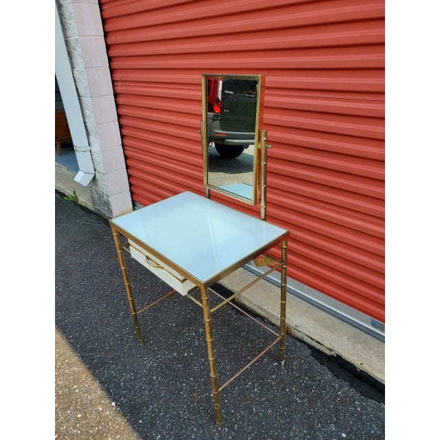 Mid 20th Century George Koch Sons, Inc Hollywood Regency Gold Brass Bamboo Vanity with Mirror For Sale - Image 10 of 12