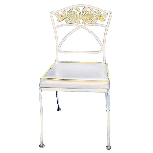 1950s O W Lee Co Normandy Rose Cast Iron Patio Table & 4 Matching