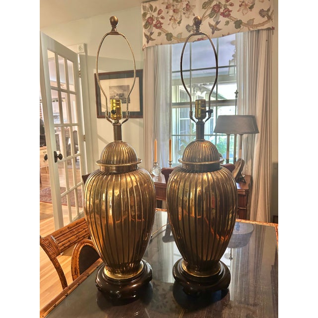 Some would call these ginger jar lamps, but truly they take the form of temple jars. From Ethan Allen, they are solid cast...