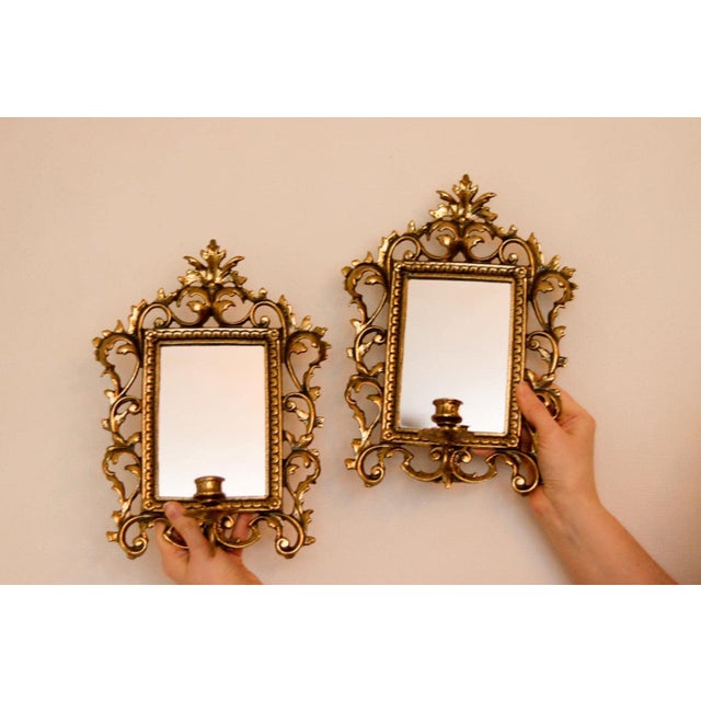 Gold Swedish Brass Sconces with Mirror, Set of 2 For Sale - Image 8 of 9