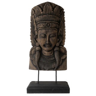 Vintage Reclaimed Teak Khmer Aspara Goddess Bust For Sale