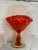 Mid 20 th Century hibnail Fenton Amber ima colonial orange red ruffed compote candy dish, pedestral stem