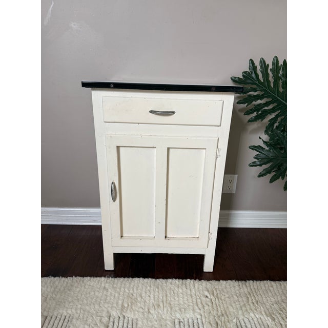 Antique Early 1900s White Painted Small Cabinet With Enamel Metal Top For Sale In Houston - Image 6 of 11