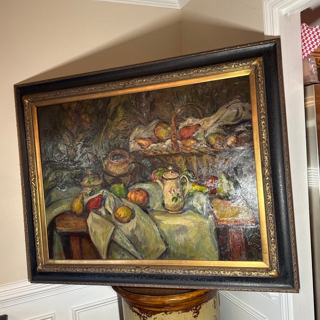 Vintage Original Oil Painting Still Life Fruit Basket Impressionist Framed &Signed For Sale In Atlanta - Image 6 of 9