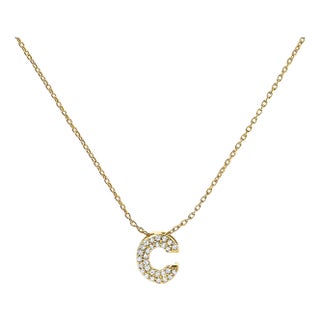 10K Yellow Gold Diamond Accent "C" Initial Bubble Pendant Necklace For Sale
