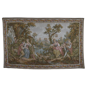 Vintage French Tapestry Wall Hanging Gallant Scene, 1970s