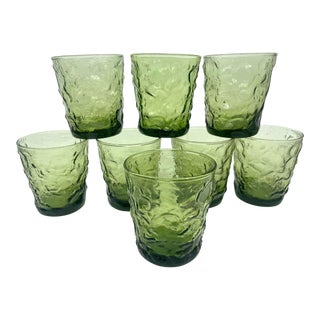 1970s Vintage Green Anchor Hocking Glass- a Set of 8 For Sale