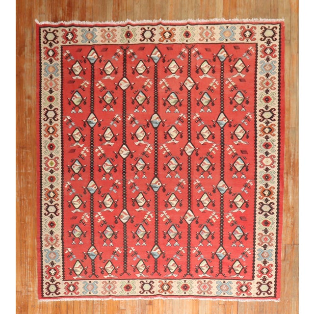 Textile Vintage Zabihi Collection Square Turkish Kilim - 7' x 8' For Sale - Image 7 of 9