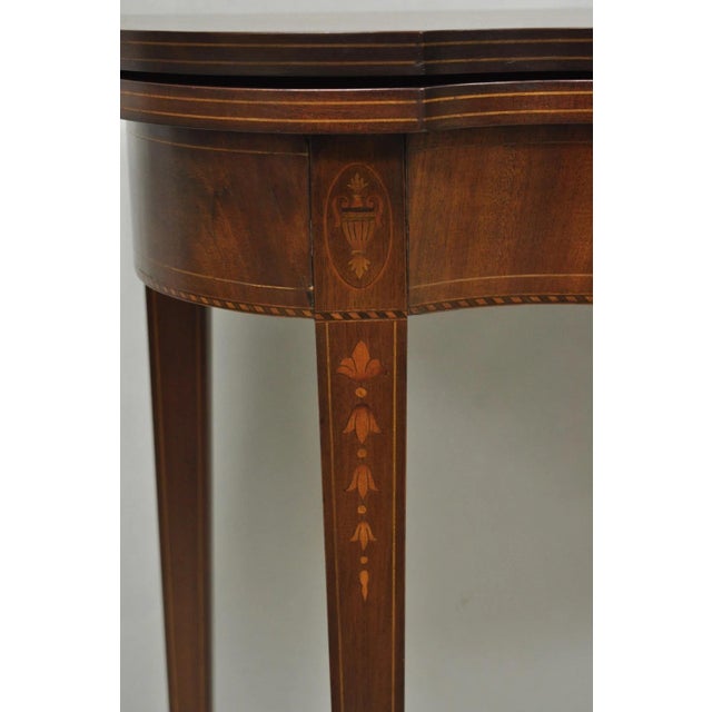 Antique Sheraton Federal Mahogany Urn Inlay Flip Serpentine Console Game Table For Sale - Image 17 of 18
