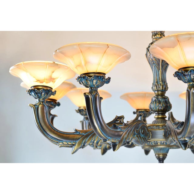 Large Spanish Alabaster Globe Chandelier 10-Light Solid Bronze 40" W For Sale - Image 6 of 11