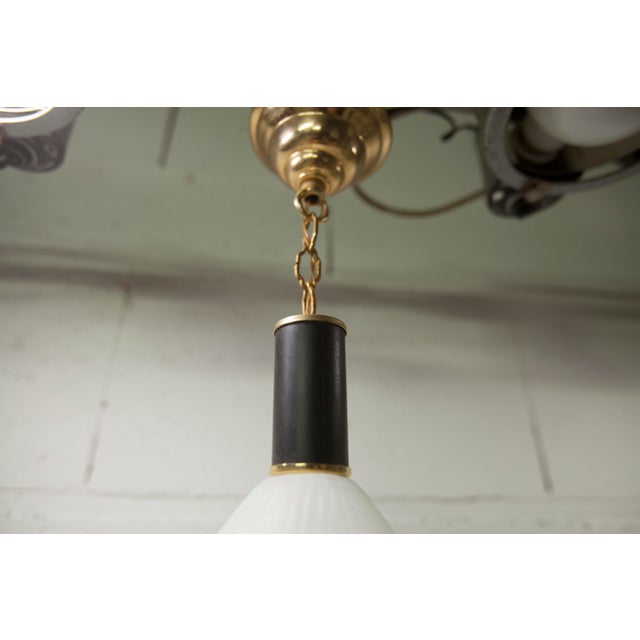 Metal Mid-Century Pendant Light in Brass and Zebra-Striped Glass, 1950s For Sale - Image 7 of 11