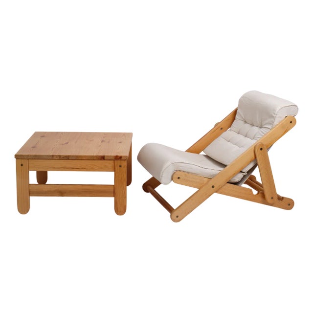 Kontiki Chair and Table in Pine by Gillis Lundgren for Ikea, 1970s, Set of 2 For Sale