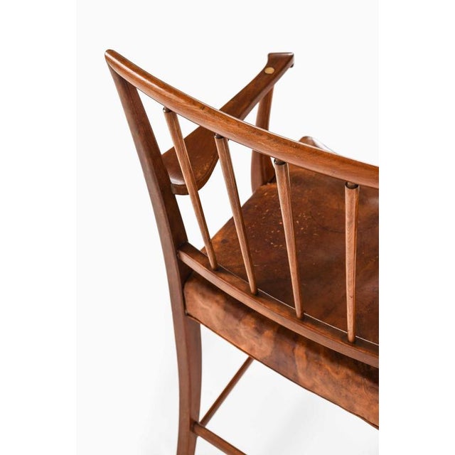 Armchair in Brass, Leather and Mahogany attributed to Jens Brøtterup, 1950s For Sale - Image 4 of 11