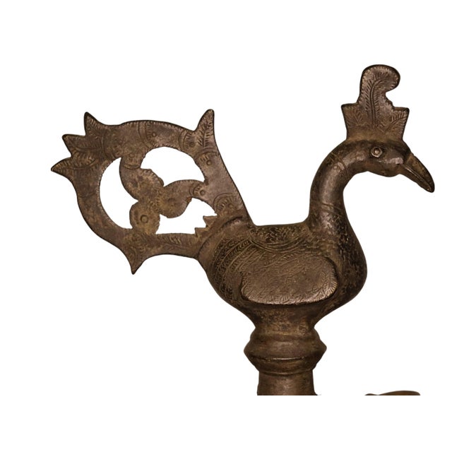Large Antique Indian Brass Diya Samai Pooja Temple Oil Lamp, 1920s For Sale - Image 15 of 18