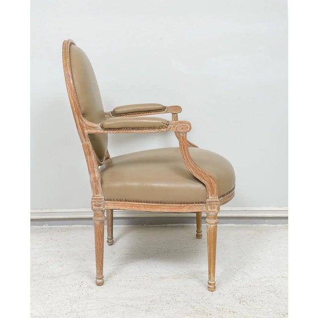 Wood Pair of Vintage Cerused Oak Armchairs in the Neoclassic Manner For Sale - Image 7 of 10