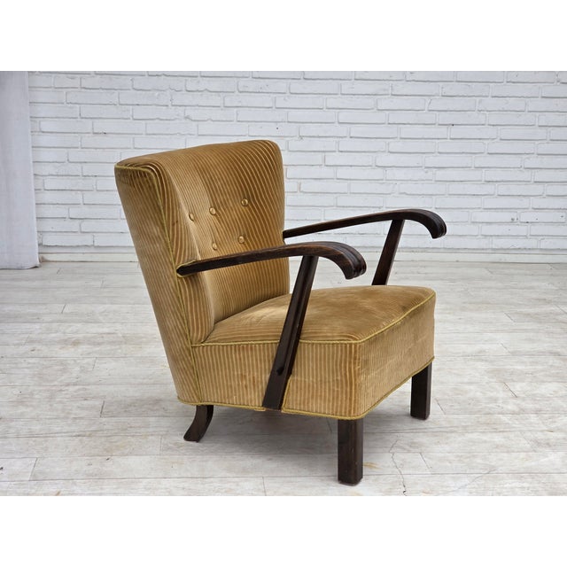 Danish Beech Armchair with Corduro Upholstery, 1950s, For Sale - Image 16 of 18