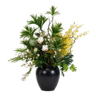 Sculptural Magnolia + Forsythia Silk Botanical Arrangement For Sale