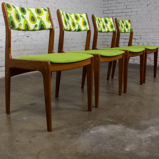 1970’s Scandinavian Modern Dining Chairs by D Scan W/ Teak Frames & Avocado Fabric Set of 4 For Sale - Image 18 of 18