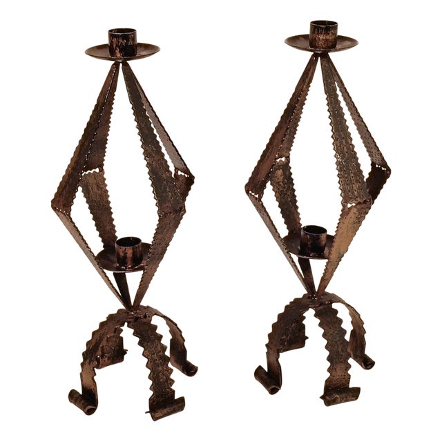 Spanish Sculptural Brutalist Candleholders attributed to Ferroarte, 1950, Set of 2 For Sale