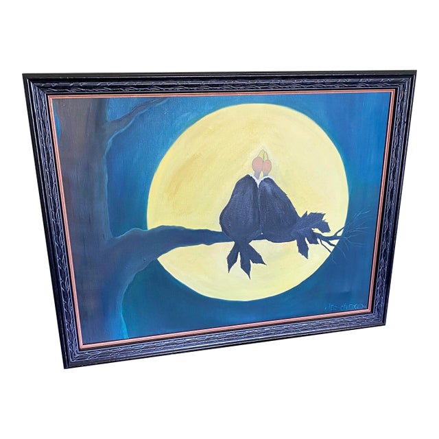 Vintage Vulture Artwork Cartoon Oil Painting & Book Vern Herschberger 1996 For Sale