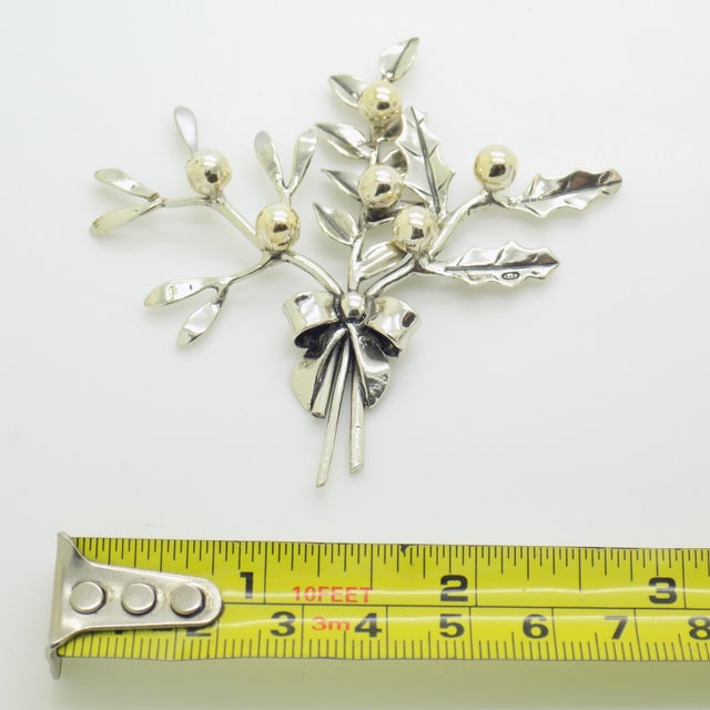 Vintage Italian Handmade Genuine Sterling Silver 925 Christmas Holly and Mistletoe Figurine, 1980s For Sale - Image 14 of 15
