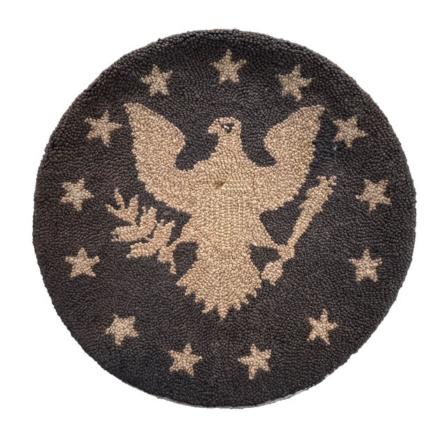 Folk Art Early 20th C. Hand-Hooked Eagle Wool Chair Pads For Sale - Image 3 of 8
