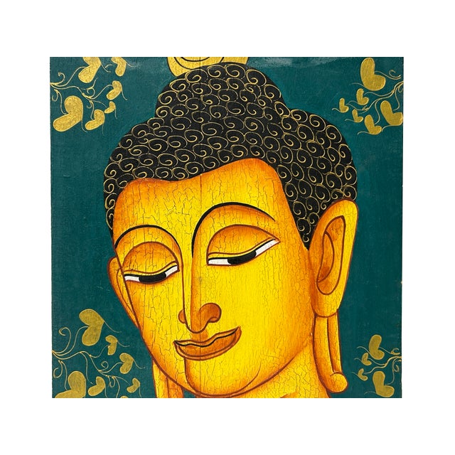 Vintage HandPainted Artistic Buddha Head Wood Plaque Art For Sale In San Francisco - Image 6 of 6