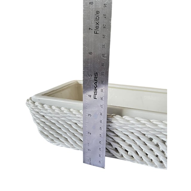 Ceramic 1950s Italian Handmade White Ceramic Jardinier Cache Pot Planter With Trellis (Treillage) Design For Sale - Image 7 of 9