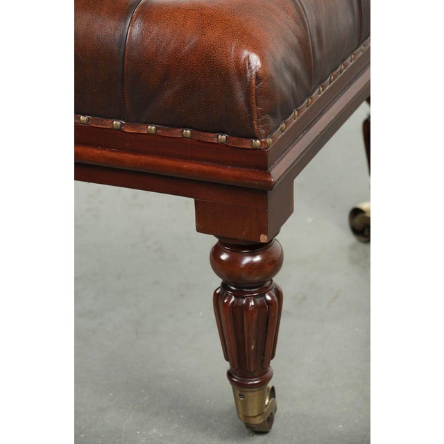 Large Chesterfield Ottoman in Brown Cowhide Leather For Sale - Image 10 of 12
