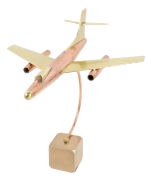 Brass and Copper Airplane Jet Aviation Model, France circa 1960