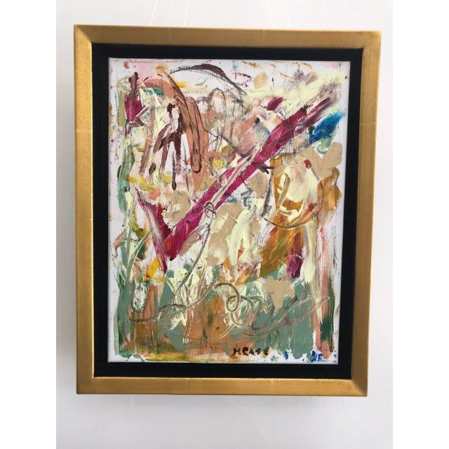 2010s Gold Framed Abstract Acrylic Painting For Sale - Image 5 of 5