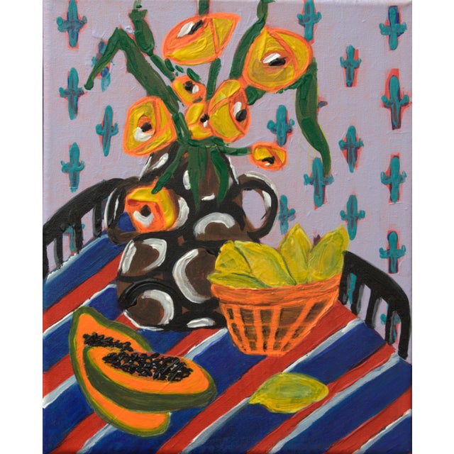 This vibrant painting explores the expressive power of color and form. Bold contrasting hues and dynamic brushstrokes...