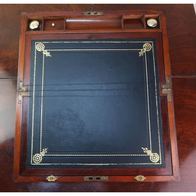 Large Antique Campaign Brass Mounted Writing Box, 1850 For Sale - Image 9 of 14