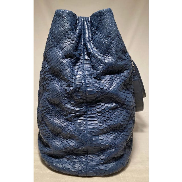Contemporary Chanel Navy Blue Quilted Matte Snakeskin Tote For Sale - Image 3 of 10